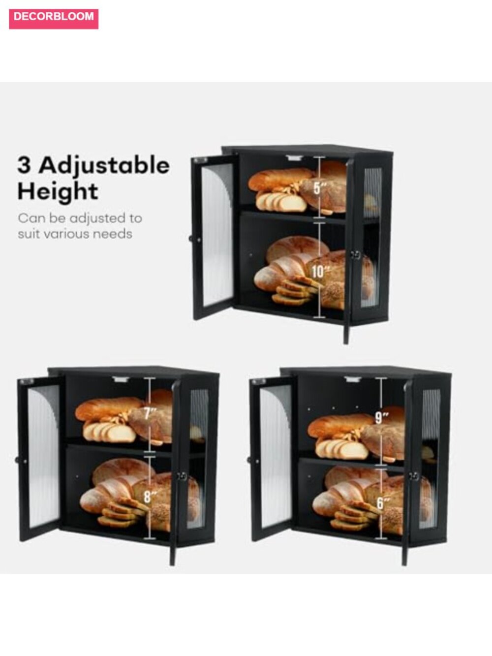 Natural Bamboo Double Layer Corner Bread Box with Adjustable Shelf and Magnetic - Picture 3 of 6